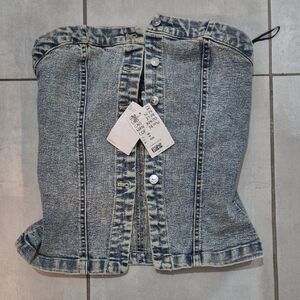 H&M Light Blue Denim Strapless Corset Top